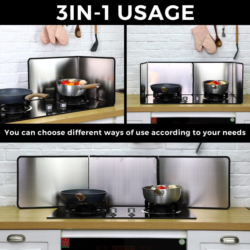 Grease Splatter Guard 2 Pieces 2 Sided Splash Guard for Stove Foldable Backsplash Protector Behind Stove Nonstick Stainless Steel Backsplash for Stove Screen Protector (15.75 x 15.75 Inches)