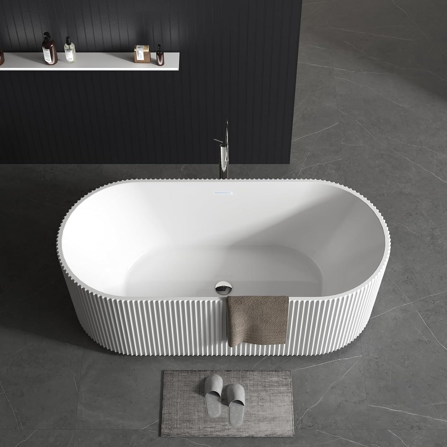 67 Inch Acrylic Freestanding Bathtub, Deep Soaking Tub with Non-Slip Base, cUPC Certified Free Standing Tub, Chrome Drain Bath Tub, Modern Tub for Bathrooms, White