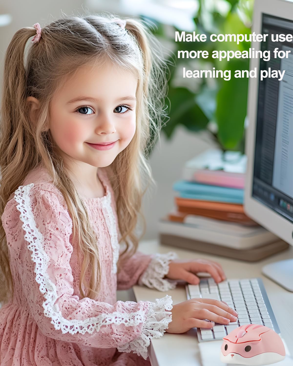Wireless Mouse Cute Hamster Shape Less Noice Portable Mobile Optical 1200DPI USB Mice Cordless Mouse for PC Laptop Computer Notebook MacBook Kids Girl Boy Men Women Adults School Office Gift (Purple)