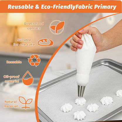 Piping Bags and Tips Set, Frosting Piping Kit for Baking with Pastry Bags and Tips, Standard Converters, Silicone Rings, Reusable cotton Piping Bags Easy to Clean for Cookie Icing, Cupcake