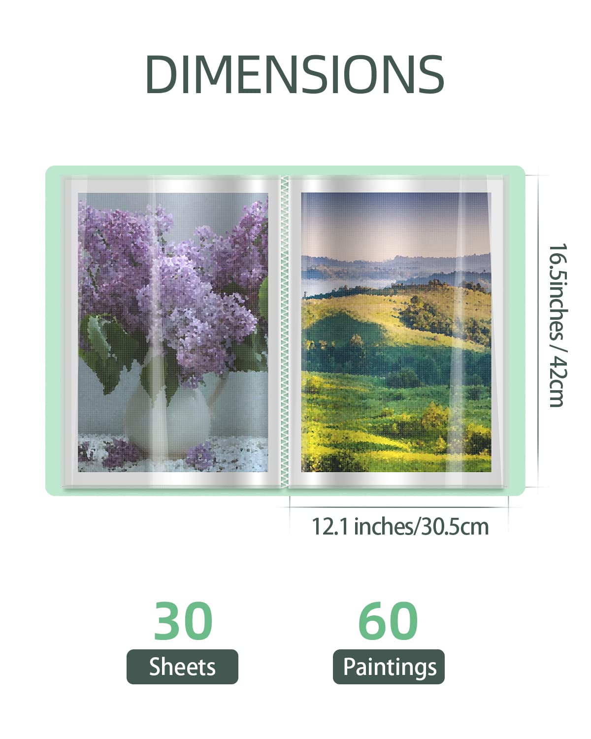 SXhyf A3 Diamond Painting Storage Book for 60 Diamond Painting Pics, Diamond Painting Accessories with 30 Pages Clear Sheet Protectors, Presentation Portfolio Folder for Artwork, 16.5x12.1in