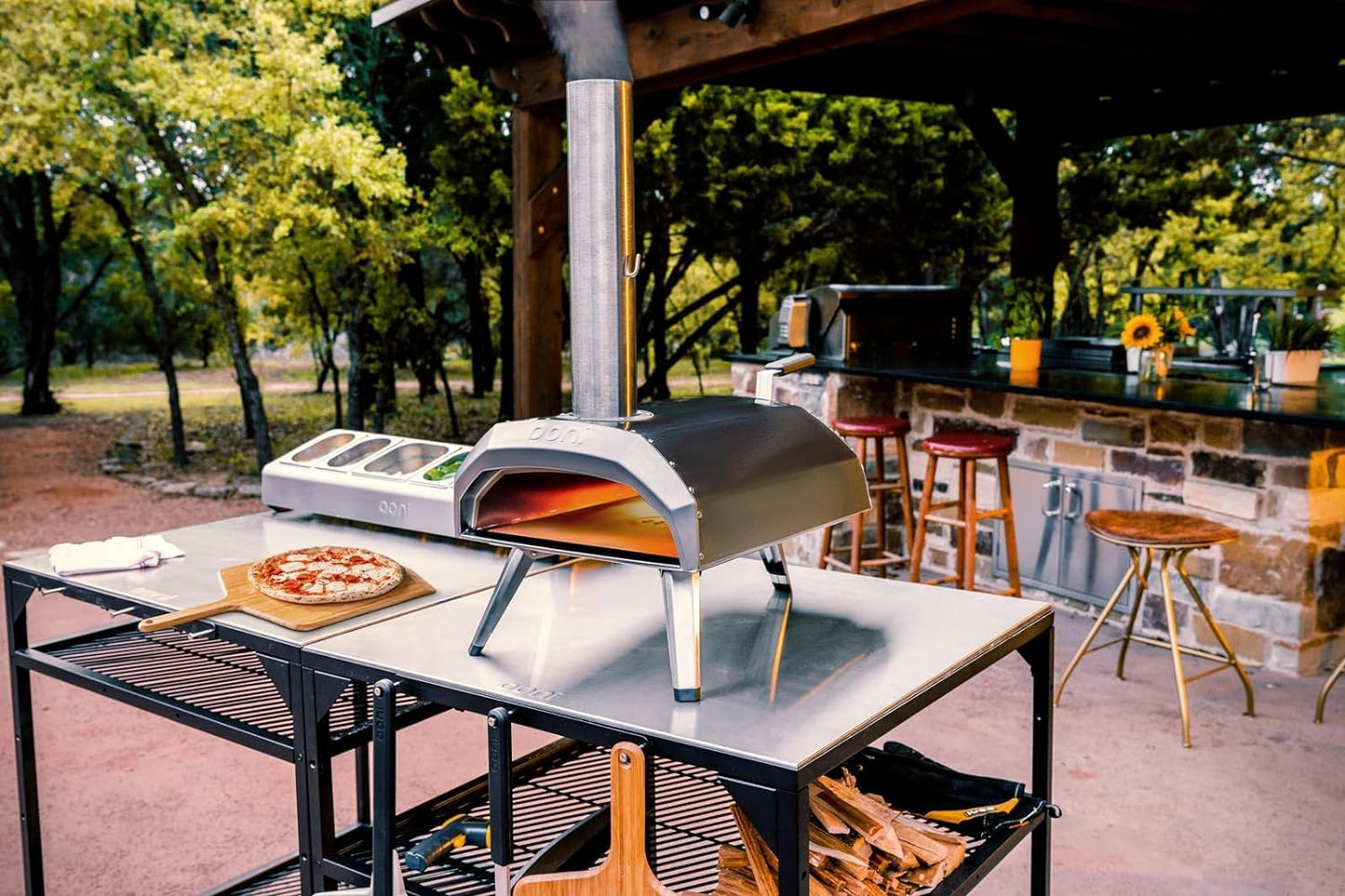 ooni Large Modular Outdoor Table - 31x31x35 Inch Stainless Steel Pizza Oven Stand, Barbecue Cart, Outdoor Pizza Station