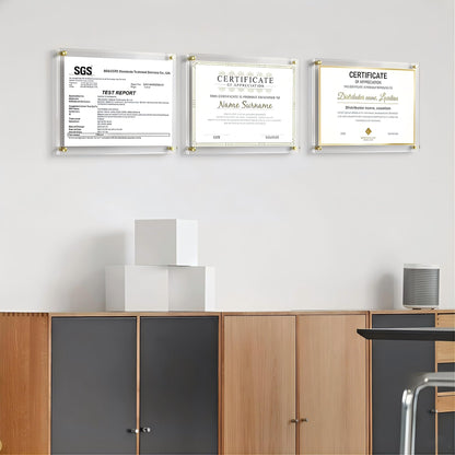 Kalami 11x14 Acrylic Wall Mount Picture Frame Self Adhesive, No Drill Holes Floating Frameless Clear Photo Frame for Diploma Certificate Degree Document Display Gallery Wall-Full Frame is 12x15