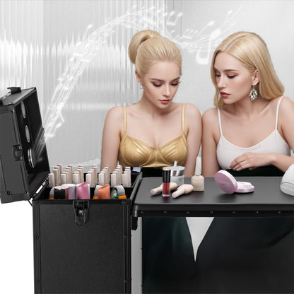 SJD LACE Rolling Manicure Table with 3 Drawers, Portable Nail Desk for Nail Tech, Foldable Nail Table Lockable Makeup Case with Mirror, Nail Polish Organizer, Mobile Nail Tech Workstation with Wheels
