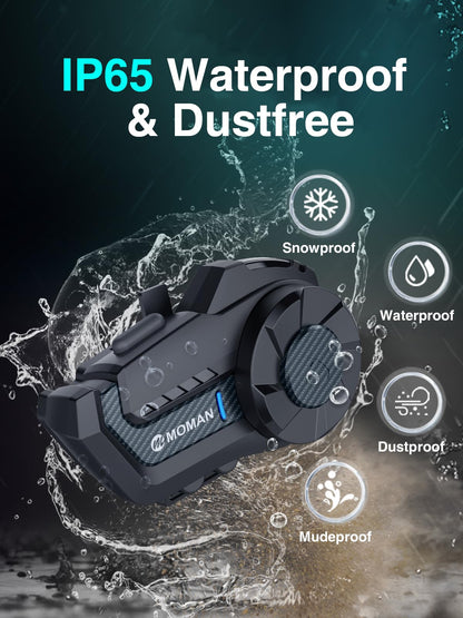 Moman Motorcycle Intercom, H2S Motorbike Helmet Headset 2-Way 1000M Communication System with Triple Noise Cancellation Audio Multitasking Hi-Fi Stereo Music Sharing FM AI Voice Waterproof, 2 Pack