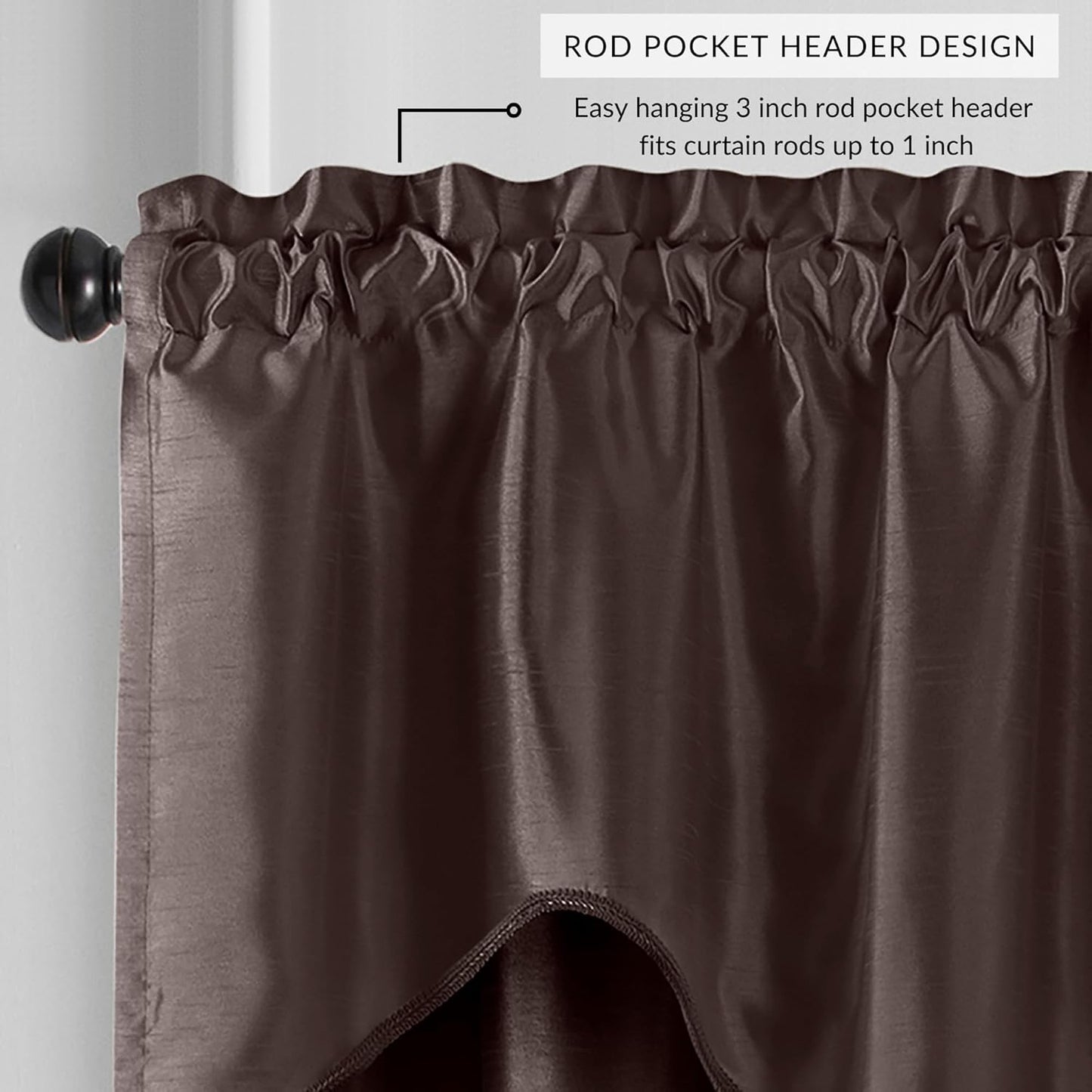 Elrene Home Fashions Colette Faux-Silk Scalloped Window Valance, Chocolate, 50 in x 21 in (Scalloped Valance)