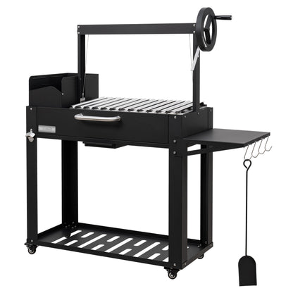 KoolMore 54 in. Charcoal BBQ Grill, Santa Maria Argentine Outdoor Grill with Interchangeable V Grates, Large Barbecue Grill for Outdoor Cooking, Black