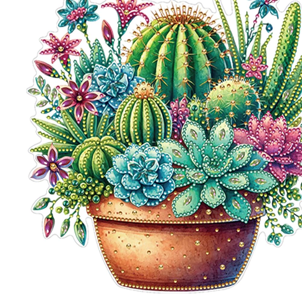 Sulunmo Diamond Art Hanging Kit, Acrylic Diamonds Art Painting Pendant for Adults, DIY Gem Painting Board Kit for Window Door with Crystal Drills(Cactus Pot-184)