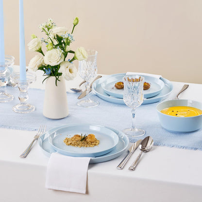 KINGSTONE Bone China Dinnerware Sets for 8, 24-Piece Lightweight Porcelain plates and bowls sets, Scratch Resistant Dish Set, Modern Kitchen Dinner Set, Microwave & Dishwasher Safe, Sky Blue