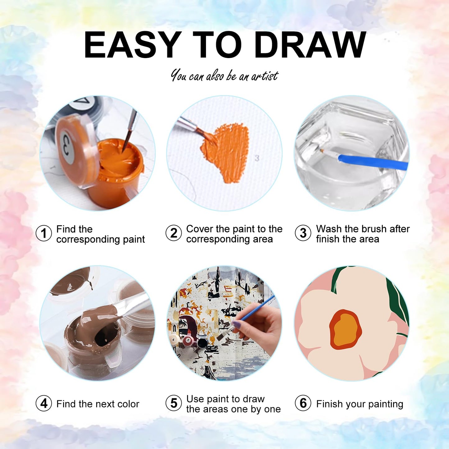 Yezavesu 6 Pack Paint by Numbers Kit for Adults Beginner 8x12 Inch, Flowers Adult Paint by Number Kits on Canvas Without Frame, DIY Acrylic Easy Flower Painting by Numbers for Home Wall Decor Gift