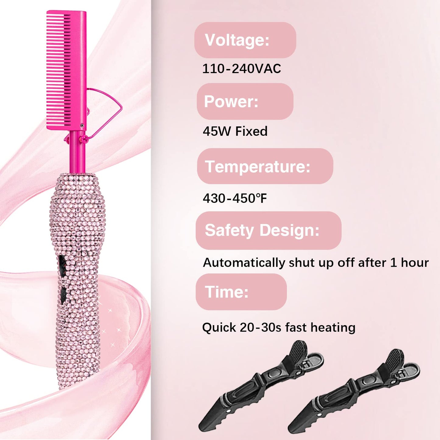 Hot Comb Hair Straightener Set for Lace Front Wigs - Heat Pressing Combs Ceramic Curling Flat Iron Electric Hot Comb for Wigs - Hair Straighteners Straightening Comb for Women Wig Installation Kit