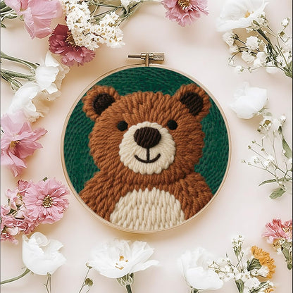 FREEBLOSS DIY Punch Needle Kits for Beginners Cartoon Bear Punch Needle Starter Craft Set with Hoop and Instruction Embroidery Set for Adults Festival Gift and Decoration 7.9''/20cm