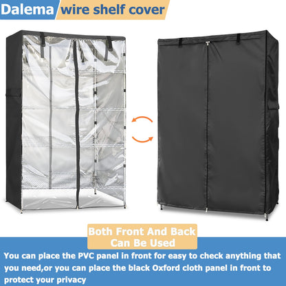 Dalema Wire Rack Covers,Heavy Duty 600D Dustproof Waterproof Storage Rack Covers for Metal Shelves,Storage Shelf Cover with Zipper for Wire Shlef,48''W x 24''D x 71''H,Black with Clear Front
