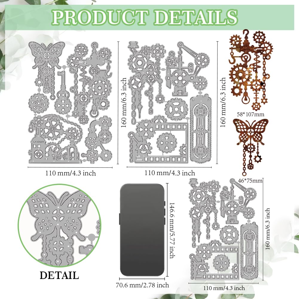 MAYJOYDIY Gear Frame Metal Die Cuts Steampunk Gear Machine Cutting Dies Machine Butterfly Embossing Stencils Scrapbooking Tool for DIY Scrapbooking Craft Card Making Album Gift Decor