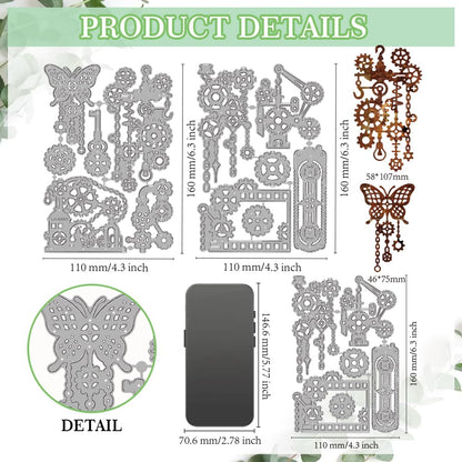 MAYJOYDIY Gear Frame Metal Die Cuts Steampunk Gear Machine Cutting Dies Machine Butterfly Embossing Stencils Scrapbooking Tool for DIY Scrapbooking Craft Card Making Album Gift Decor