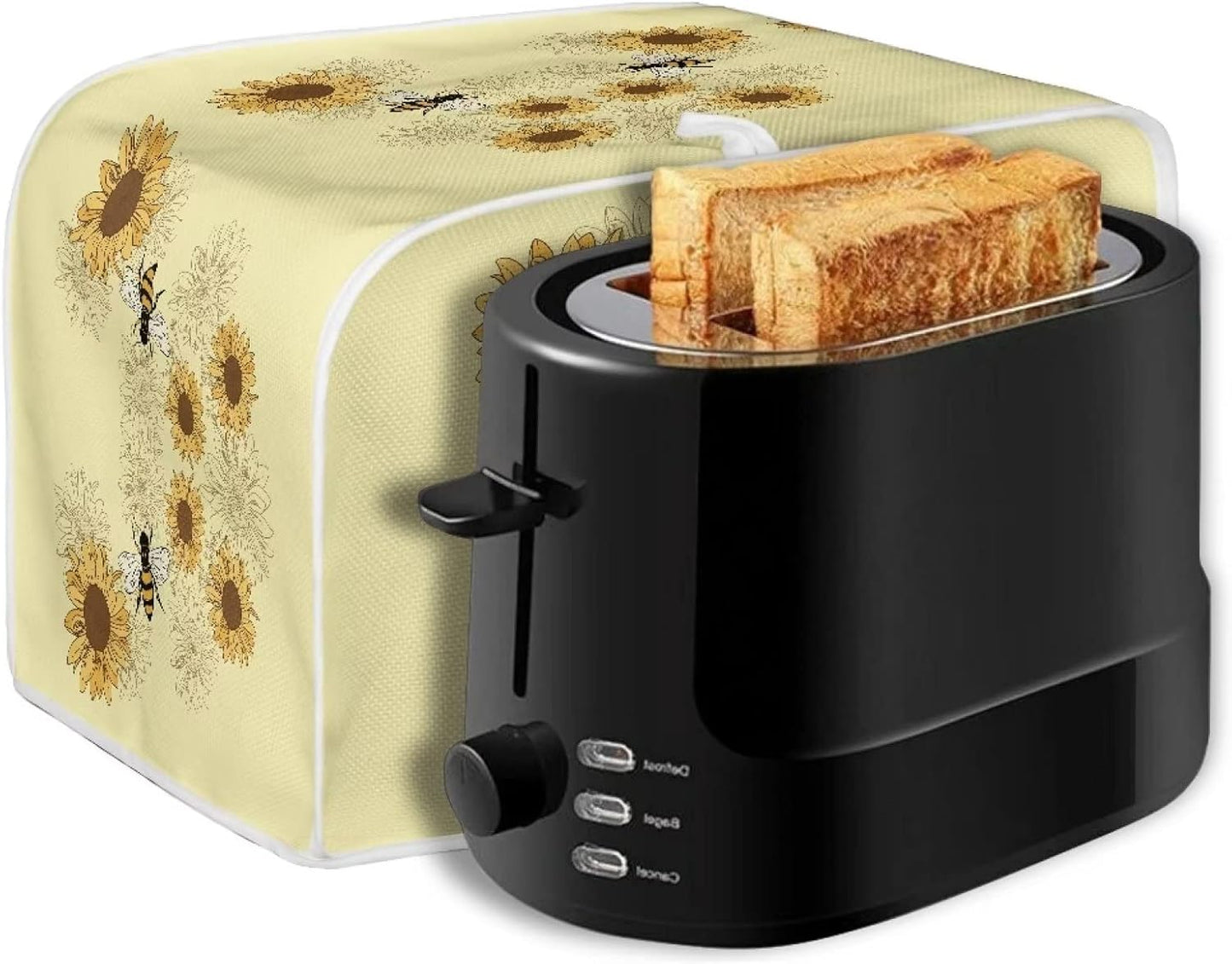 Sunflower Bee Print Toaster Dust Cover, Anti-Scratch Case for Most Standard 2 Slice Kitchen Small Appliances.