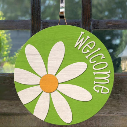Baychendoo 9Pcs Welcome Stencils Set, 12" Round Spring Flower Designs, Reusable Templates for Door Hangers, DIY Crafts Wood Signs Painting Stencils for Home Decor