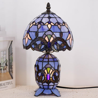 TCODTPOL Small Tiffany Lamp Stained Glass Table Lamp Mini Mother Daughter Vase Desk Accent Light for Bedroom Bedside Reading Home Antique Style Decor 8X14 Inches (Blue Baroque)
