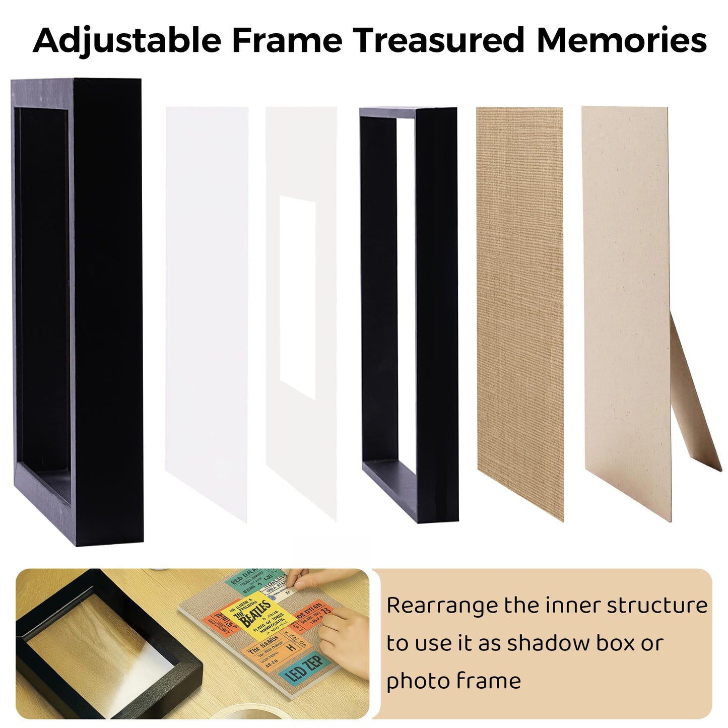 Heyxinda 11x14 Shadow Box Picture Frames 4 Pack, Wooden Display Cases with Linen Board, Use as 9x12 Frame with Mat or 11x14 without Mat, 1.0" Interior Depth for Flowers Memorabilia Collectibles, Black