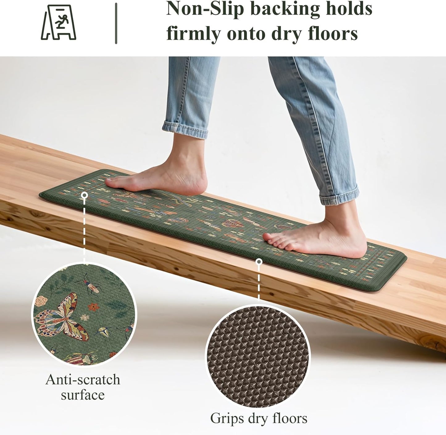20''x31'', Set, LEEVAN Anti Fatigue Mats for Kitchen Floor Non-Slip, Cushioned Kitchen Mats for Floor Green Memory Foam