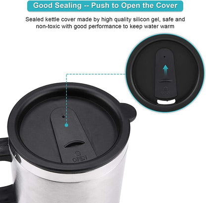 GOTOTOP Car Heating Cup, 12V 450ML Electric Car Kettle, Portable Stainless Steel Heated Travel Mug