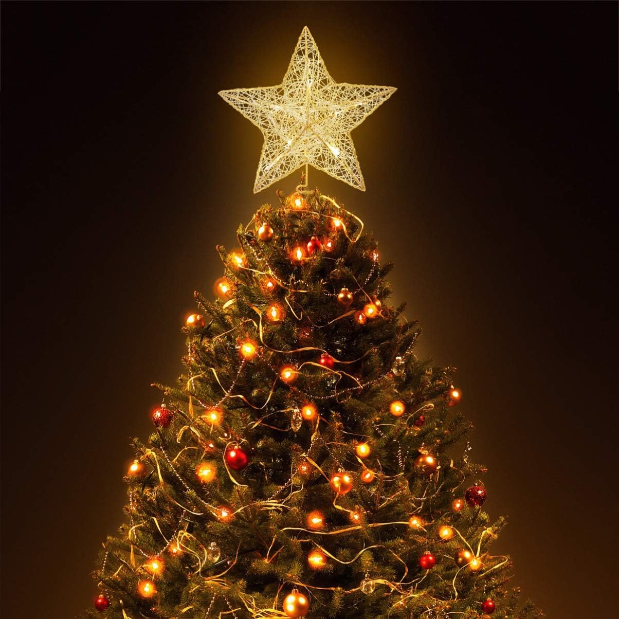 Cabilock Tree Topper Star - Christmas LED Star Tree Topper, Battery Operated Sparkly Ornament for Treetop Decoration