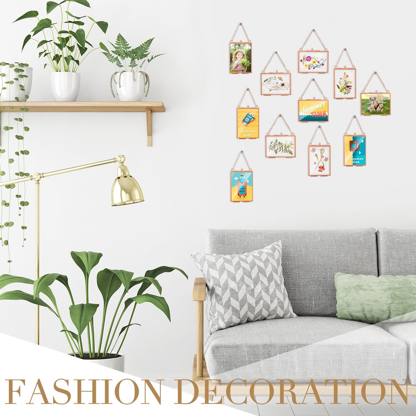 Kigley Double Glass Frame for Pressed Flowers Floating Hanging Photo Frame Gift for Graduation Mother's Day 3.5 x 2.5 in Brass Clear Decor with Chain for Display Gallery Artwork(Rose Gold,12 Pcs)