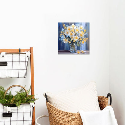 CCWACPP Bathroom Floral Wall Art, Daisy Yellow and White Flowers in Bottle Canvas Picture Print for Bedroom Decor