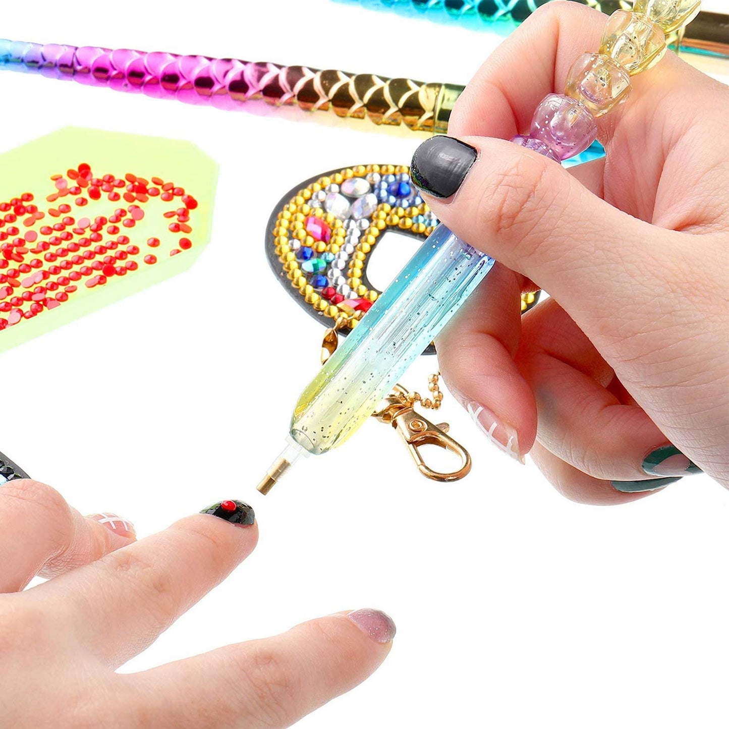 Ovelur 7 Piece Diamond Painting Accessories Pens with 5 Piece Diamond Painting Wax Storage, 5D Diamond Art Pens Tools for Adult Kids (Drill Pens)