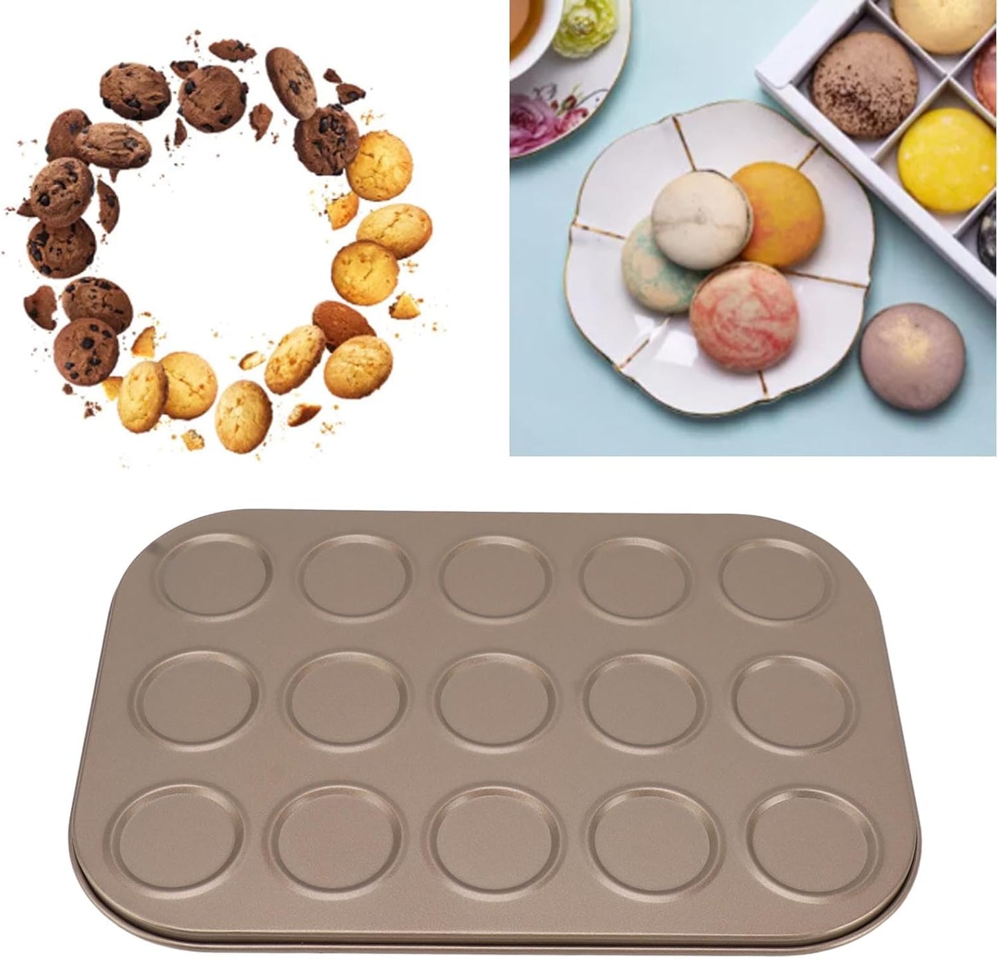 Luqeeg Muffin Top Pan, 15 Hole Carbon Steel Baking Tray with Non Stick Coating for Even Distribution