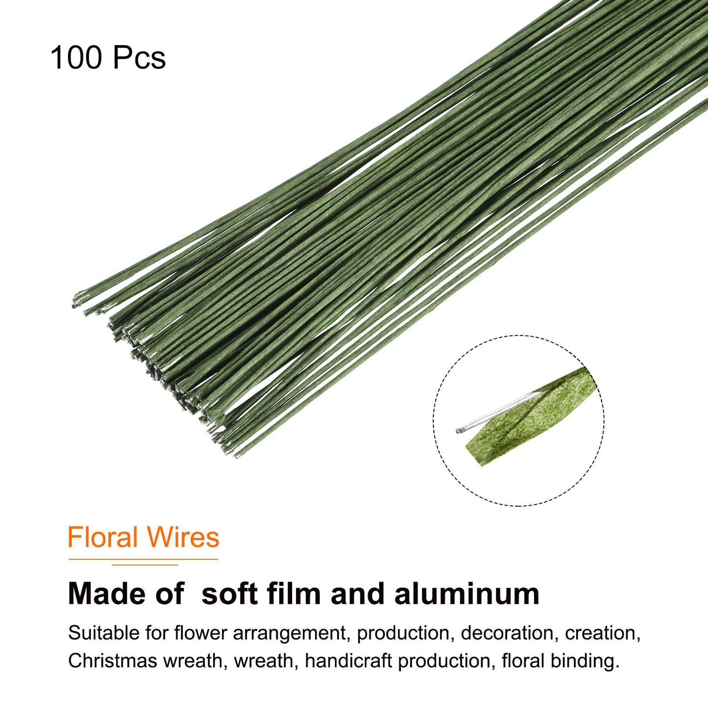 MECCANIXITY 100 Pcs 20 Gauge(1mm) Floral Stem Wire 14 Inches Green Floral Wire for DIY Artificial Florist Flower Arrangement