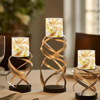 Cozeyat Gold Swirl Marble LED Candles Set of 4 Battery Powered Flameless with Remote Timer Flickering Flame Waterproof for Home Patio Beach Table