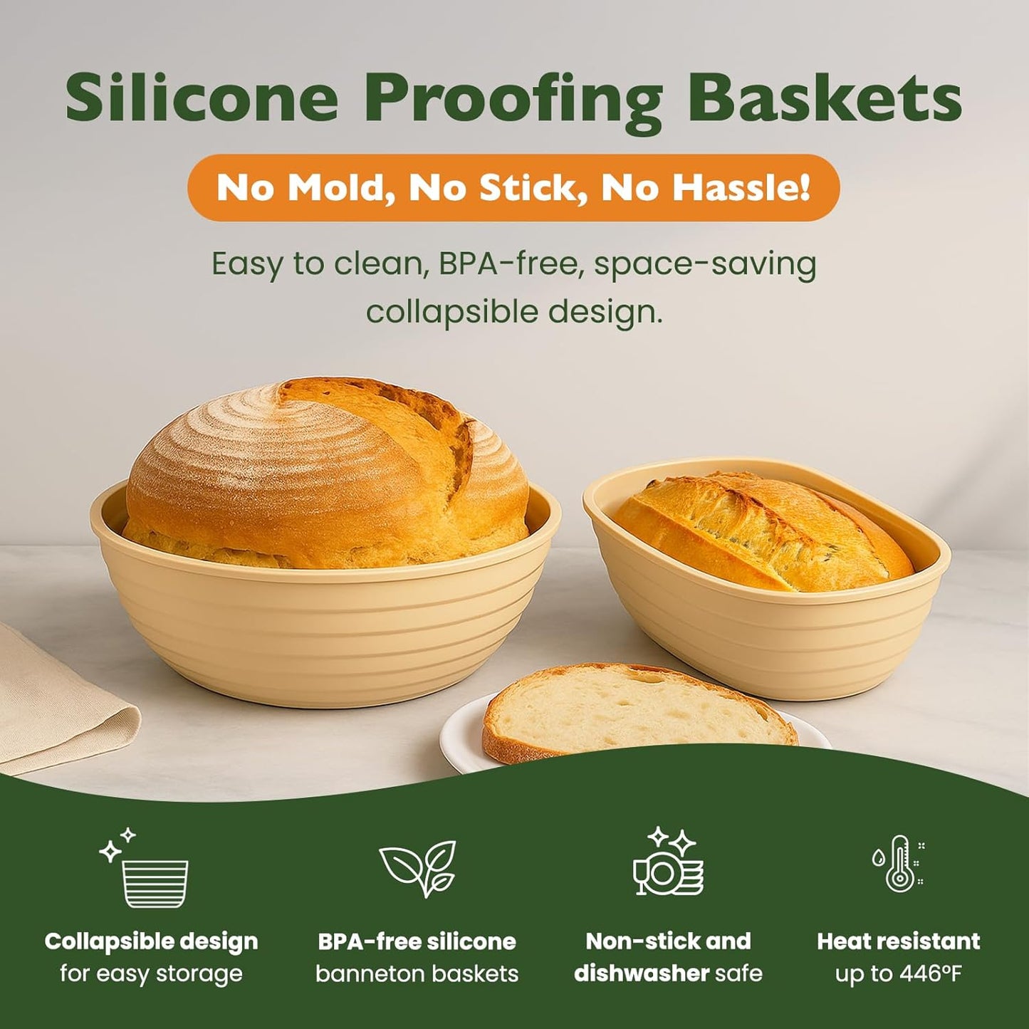 Helena Vitalit Set 10" 9" Bannetons,1000ml Sourdough Starter Kit Bread Baking with Oval & Round Silicone Starter Jar