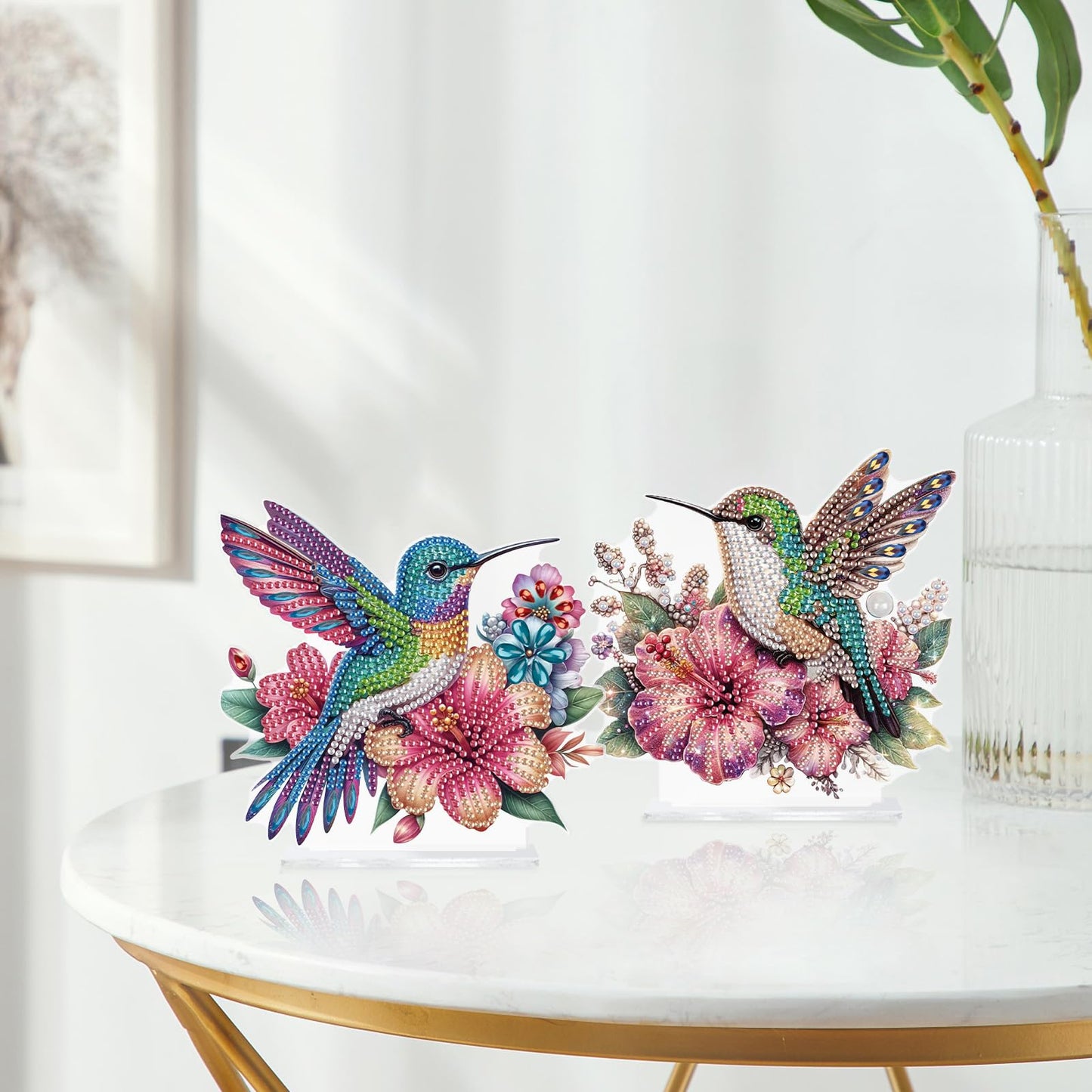 antor 2 Pcs Hummingbird Diamond Painting Desktop Ornaments Kit for Adults Beginner 5D DIY Diamond Art Tabletop Decorations Special Gem Mosaic Arts Crafts Home Bedroom Table Decor