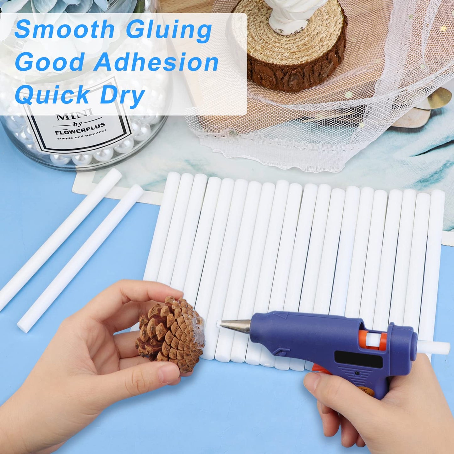 Manarty 24 PCS 8" Long x 0.43" Dia Color Hot Glue Sticks Full Size and 48 PCS 0.27" Dia x 4" Long Mini White Hot Glue Sticks