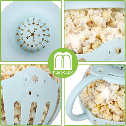 MMUGOOLER Glass Microwave Popcorn Popper, 2.25QT Original Popcorn Jar with Silicone Lid, Blue