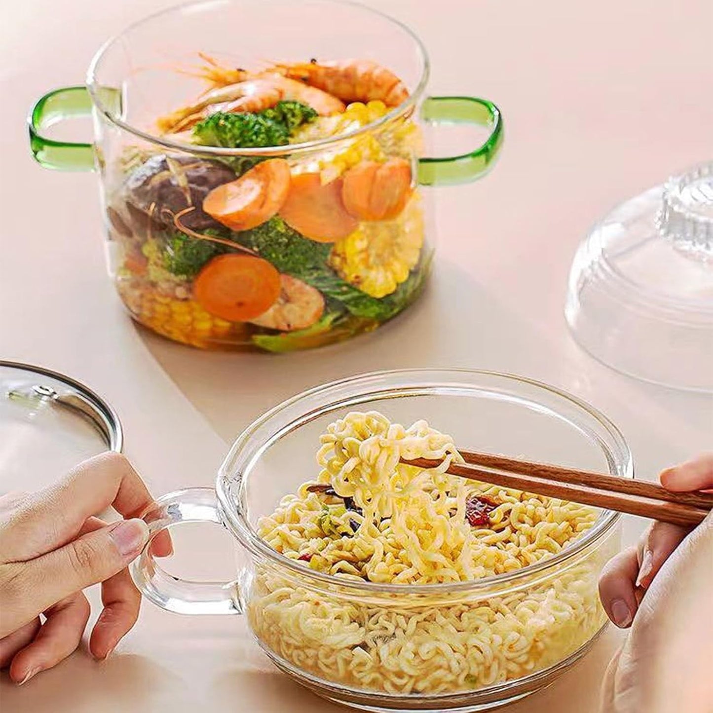 Clear Cooking Pots 1.5L (50oz), High Borosilicate Cooking Pot with Lid for Noodle, Soup, Milk