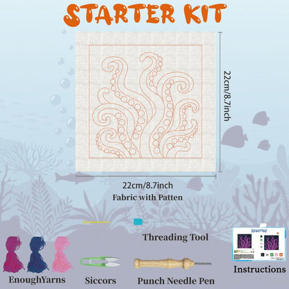 BEUNITONE Punch Needle Kit for Adults Beginners with Tentacle Pattern, Complete DIY Craft Needlepoint Kits with Hoop, Punch Needle Starter Craft Embroidery Set for Festival Gift & Home Decor 9.4x9.4