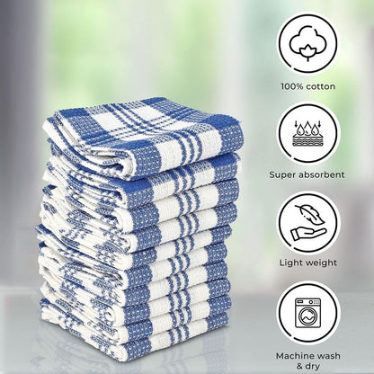 Shop LC Kitchen Towels Dish Cloths | Set of 24 | 100% Cotton | 12 x 12 Inches | Blue Checkered Pattern