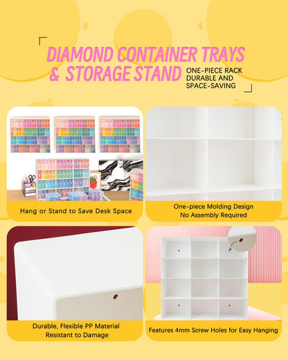 60pcs Diamond Art Storage Containers Trays ＆ Stand, Diamond Painting Accessories Diamond Painting Trays with Lids, 2-in-1 Diamond Art Tray and Beads Storage, Beads Gem Art Tools Storage Rack