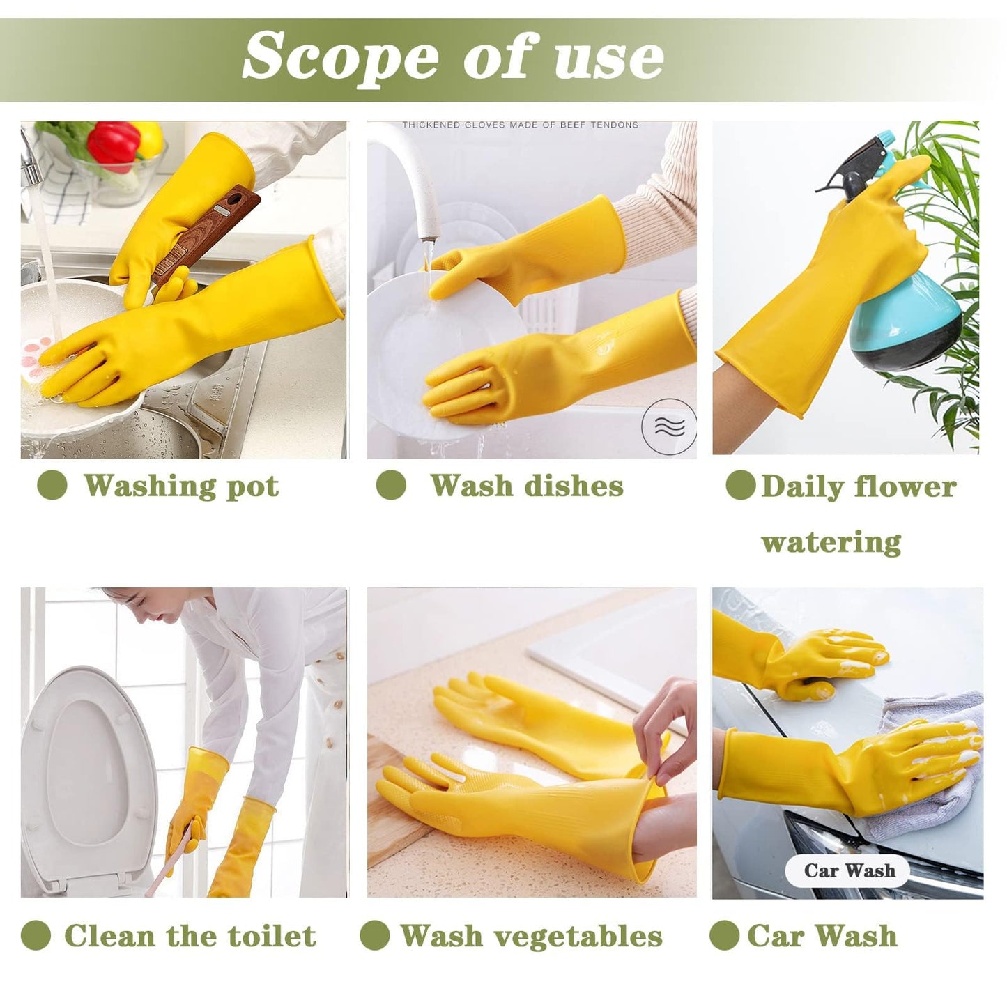 Vsootal 8 Pairs Reusable Household Cleaning Gloves, Rubber Kitchen Dishwashing Gloves,Extra Thickness, Long Sleeves, for Washing Dishes, Pet Care(X-Large, Yellow)