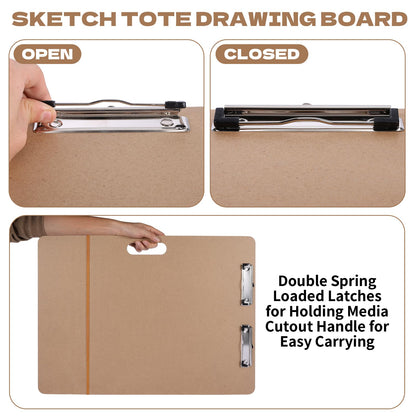 2pcs 18" x 24" Artist Sketch Tote Board, Lightweight Hardboard Drawing Board with Clips and Handle for Art, Sketching, Travel, Classroom,Studio or Field Use