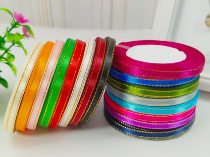 JESEP YONG 1/4" Gold Edge Solid Satin Polyester Ribbon, Mixed 16 Colors, 16 Rolls, 400 Yards, Ideal for DIY Crafts, Gift Wrapping, Wedding, Anniversary, Birthday
