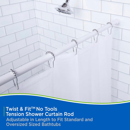 Kenney KN609C/10 Twist & Fit No Tools Camlock Tension Shower Curtain Rod, 42-72" Adjustable Length, White