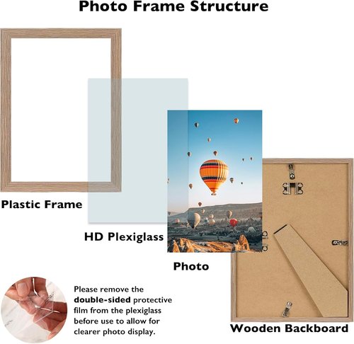 JCJMY 8x13 Rustic Brown Picture Frame - Versatile Wall & Tabletop Display with Shatter-Resistant Plexiglass