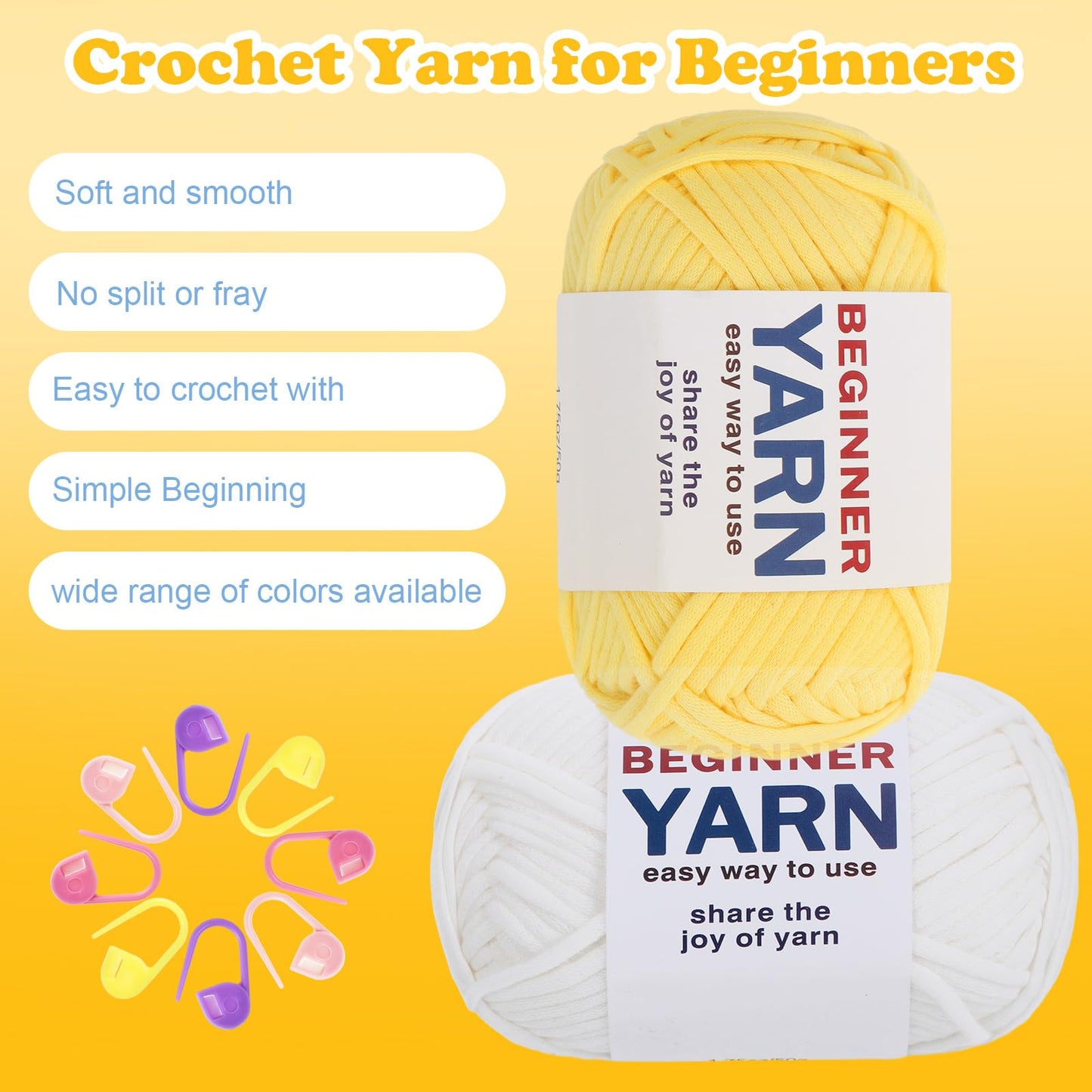 WSICSE 8x50g Beginner Crochet Yarn, Cotton Yarn for Crocheting Easy-to-See Stitches Chunky Thick Soft Yarn for Beginners Crocheting Kit Gifts