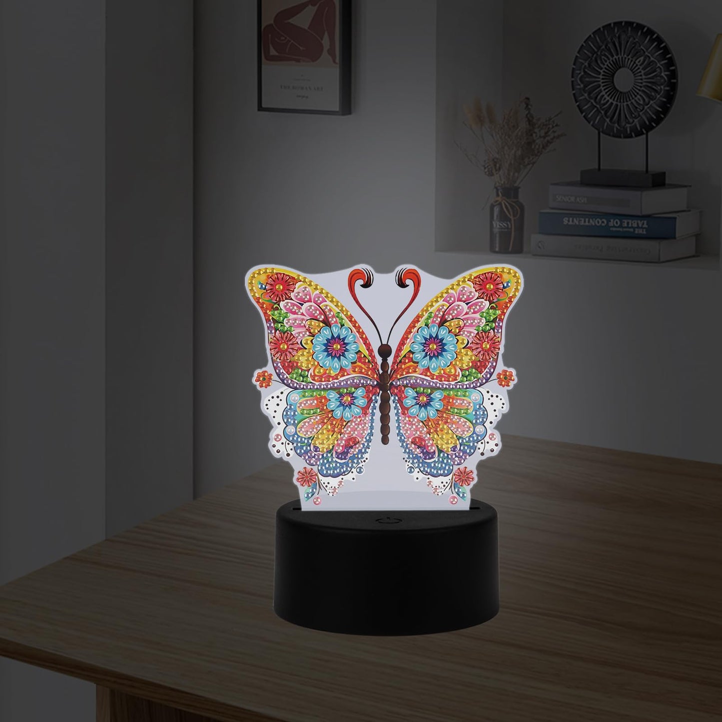 JISHSHAY Diamond Painting Night Light Diamond Art Table Lamps Gem Art LED Lights Gem Painting Desk Lamp Mosaic Kits for Adults DIY Kits for Adults Paint by Numbers Special Shaped Butterfly