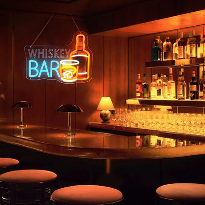 Whiskey Bar Neon Sign, LED Sign for Man Cave Decor, Neon Bar Signs for Home Bar, Bar Wall Art, Cool Whiskey Gifts for Men, Dimmable UV Printed Light Sign, 14.2 x 11.4 In