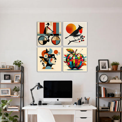 DOMROM 4 Pack Paint by Numbers Kit for Adults, Abstract DIY Acrylic Oil Painting on Canvas, Geometric Paint by Number Kits for Home Wall Decor, Craft Gift for Adults 8x8 Inch