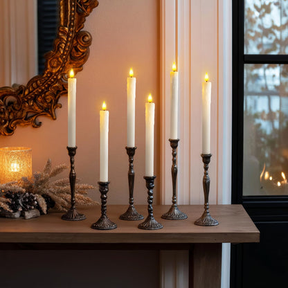 Homemory Real Wax LED Flameless Taper Candles with Timer, Dripless Fake Candlesticks with 3D Flickering Flame, 9.6 Inches White Window Candle for Fireplace Christmas Halloween